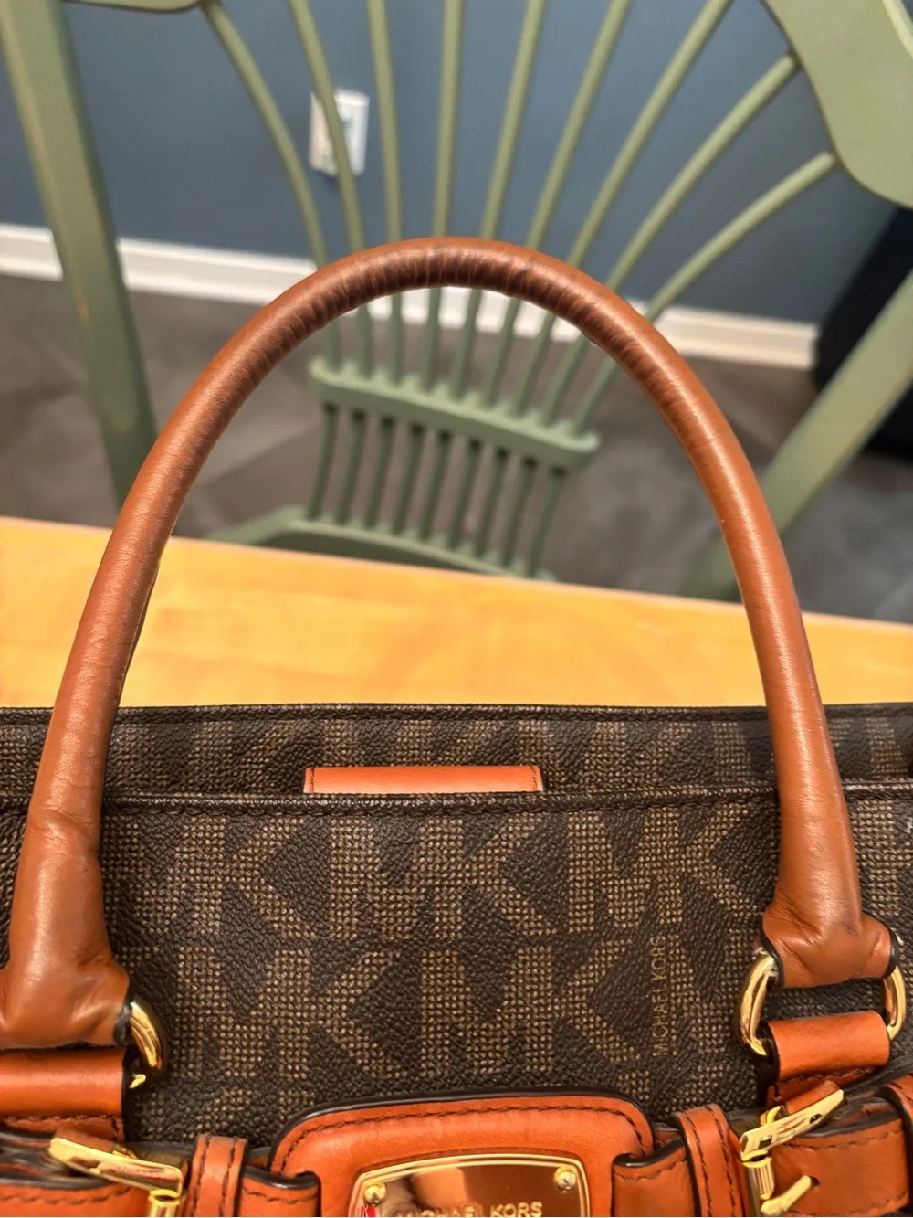 Michael Kors Hamilton Brown Signature MK Logo Large Tote Shoulder Bag